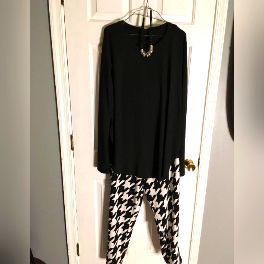 Sleek Black top and Black an White pants